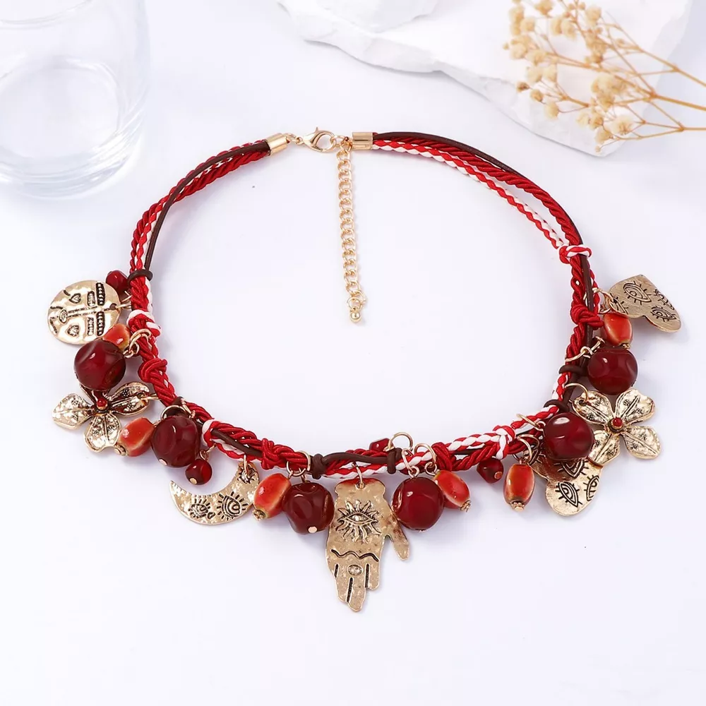 Zinc Alloy Bead Charm Necklace