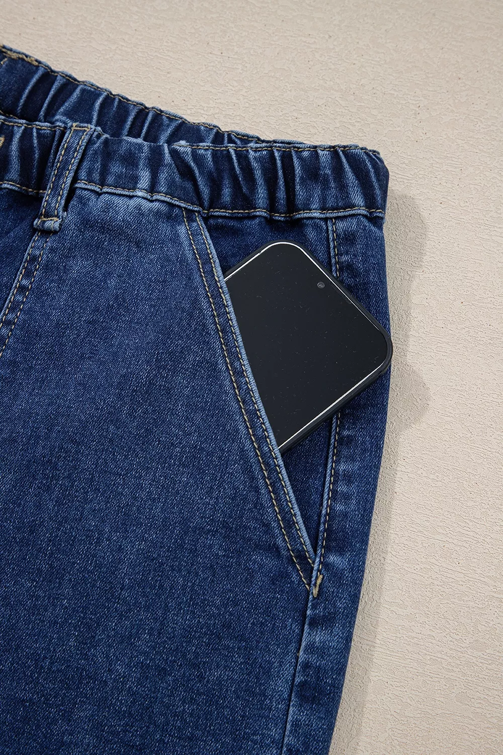 Drawstring Seam Detail Raw Hem Wide Leg Denim Pants, image 11