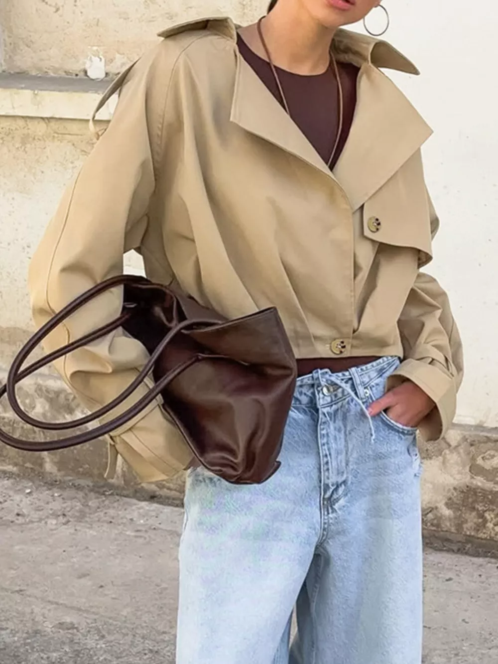 Wide Lapel Cropped Trench Coat, image 6
