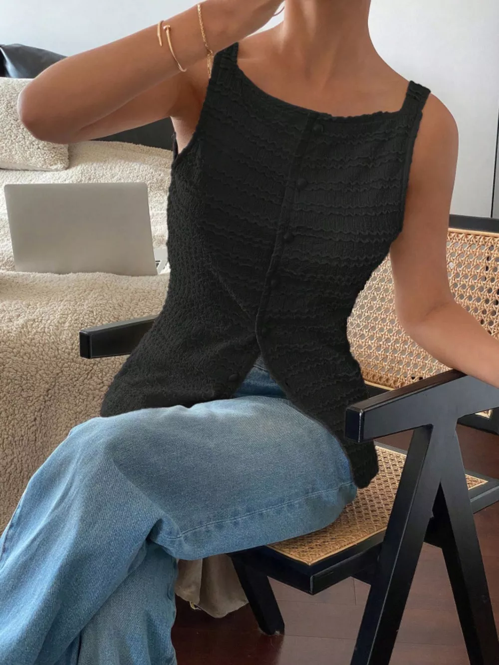 Textured Button-Front Tank, image 19