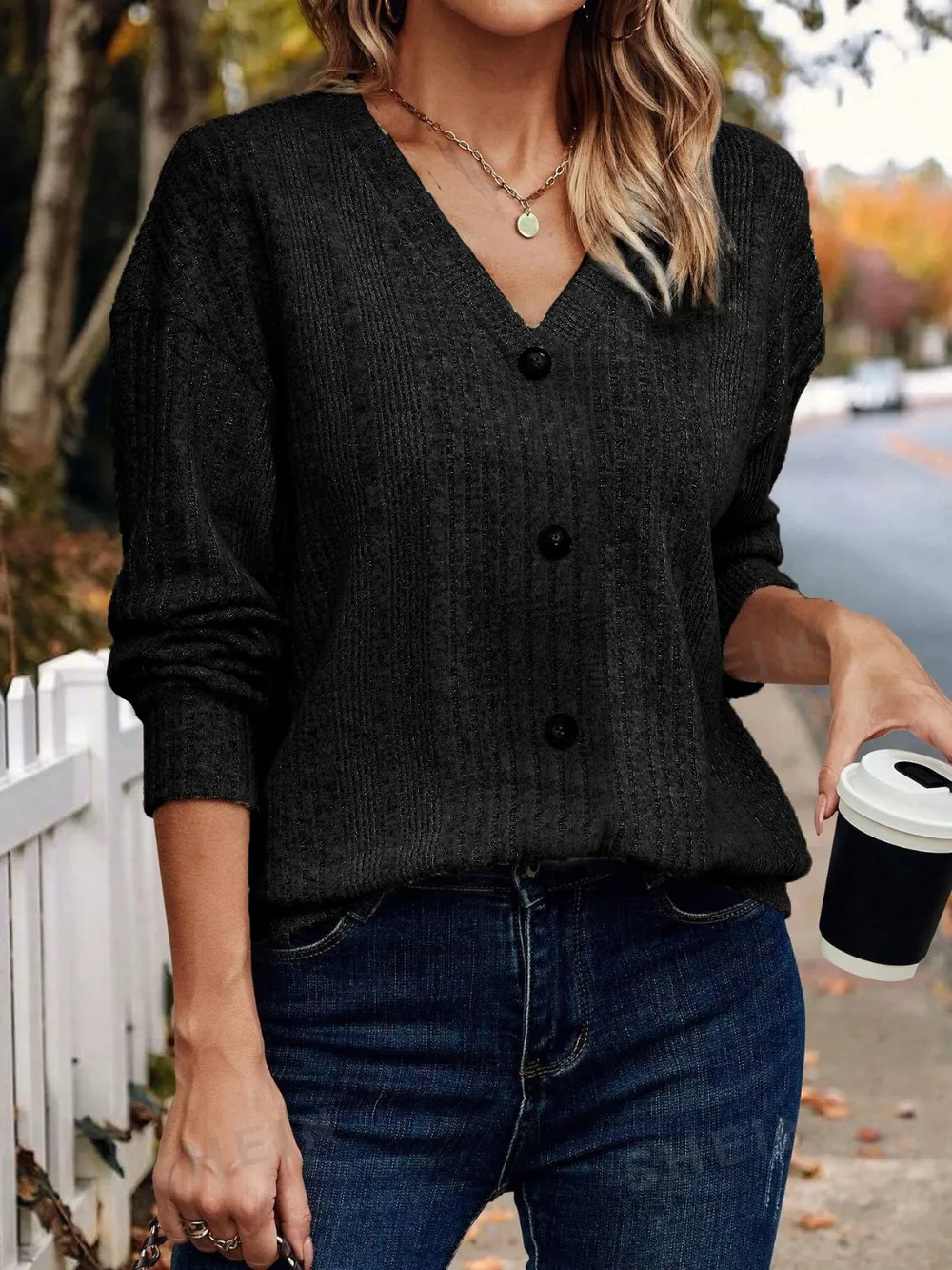 V-Neck Long Sleeve T-Shirt, image 10