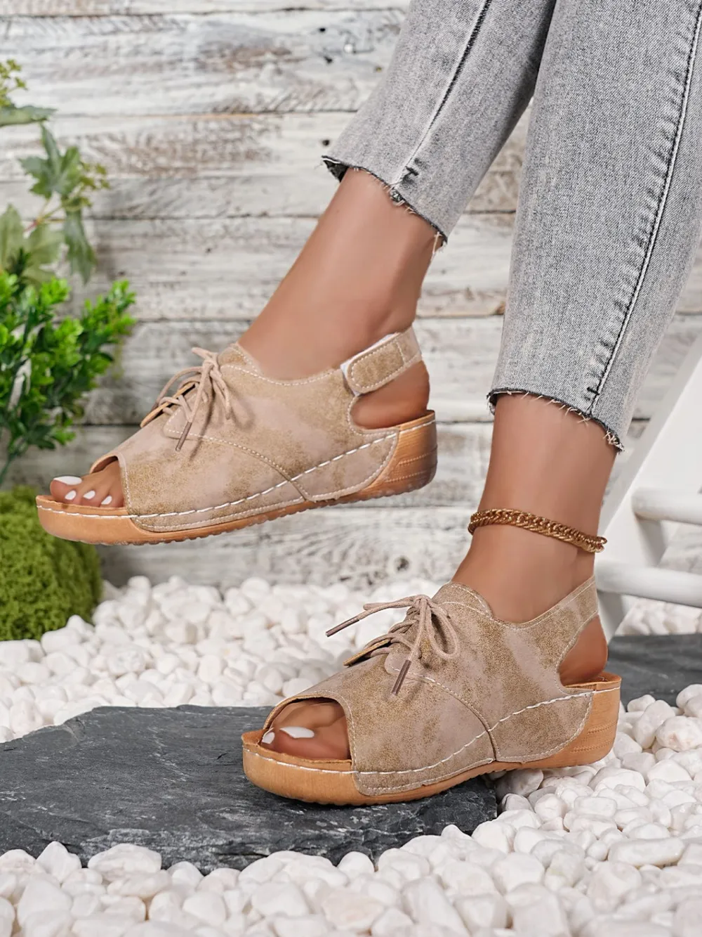 Lace Up Wedge Sandals, image 5