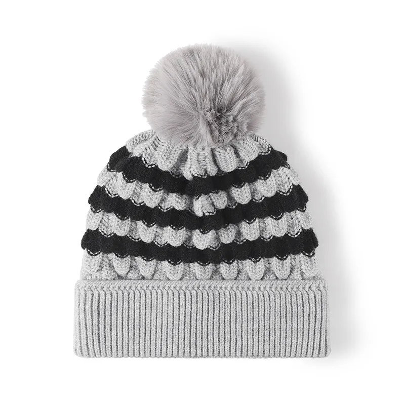 Striped Contrast Knit Hat with Pom-pom, image 5