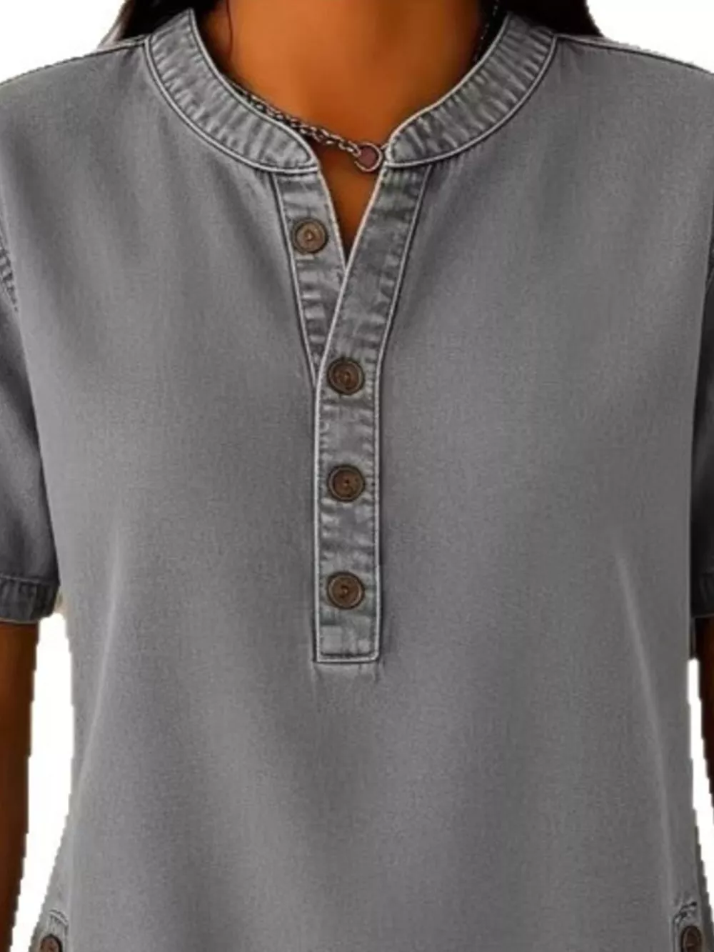 Full Size Button Detail Short Sleeve Blouse Plus Size, image 6