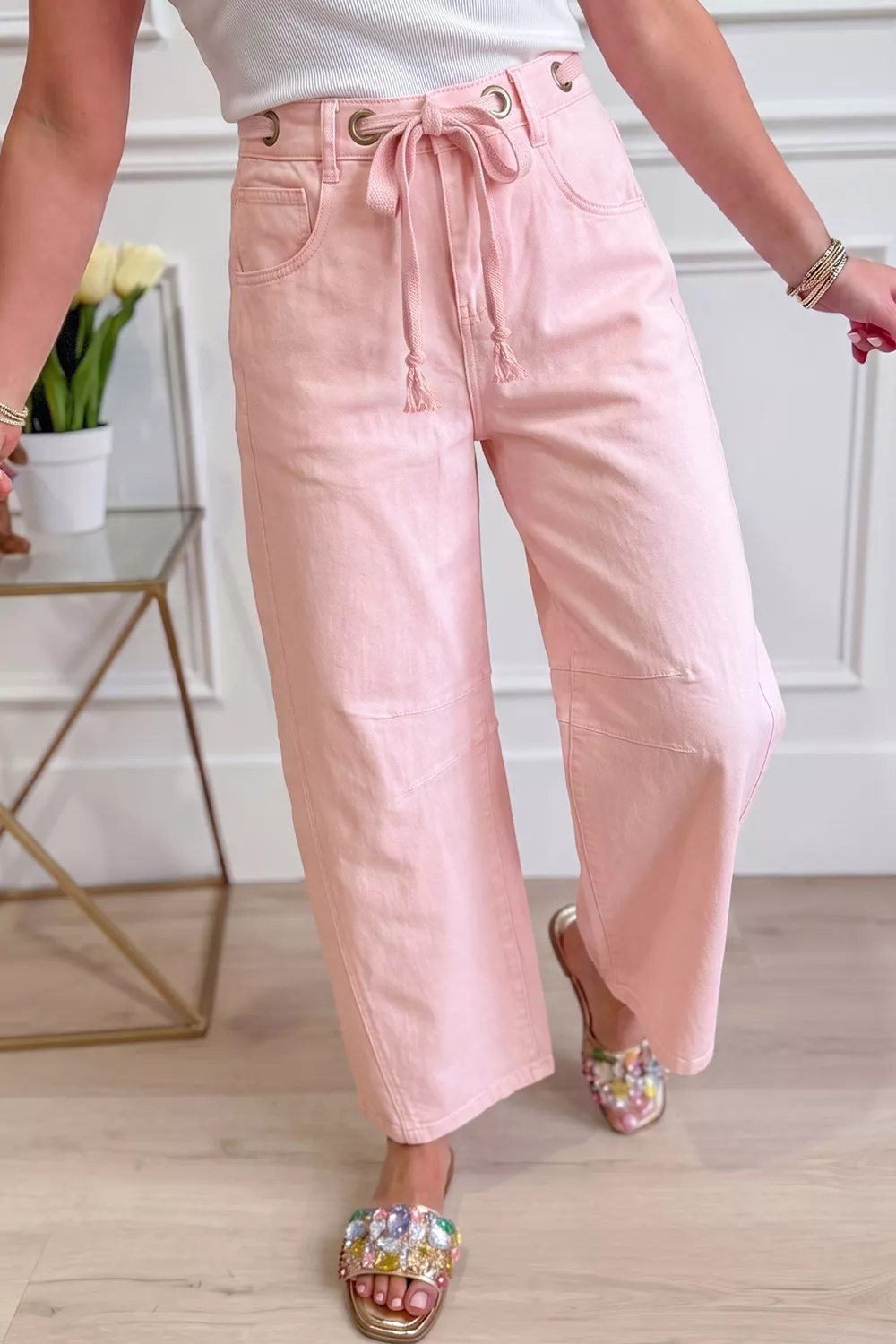 Wide-Leg Drawstring Jeans, image 3
