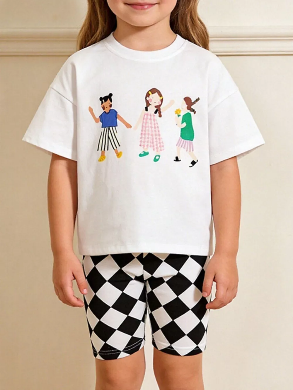 Children's Graphic Tee & Checkered Shorts Set