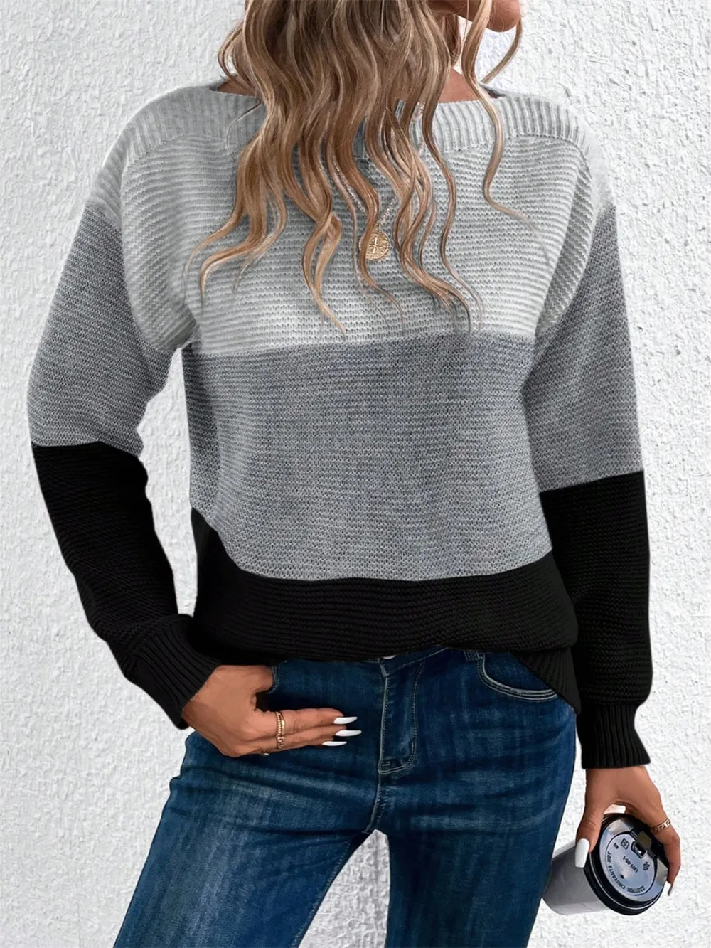 Color Block Drop Shoulder Long Sleeve Sweater, image 26