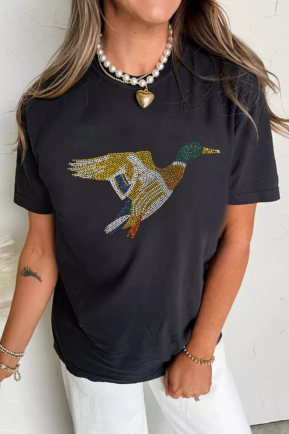 Full Size Rhinestone Flying Mallard Casual Round Neck T Shirt Plus Size, image 5