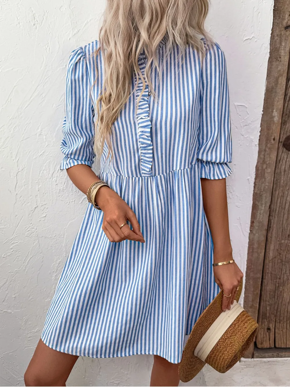 Striped Half Sleeve Mini Shirt Dress, image 6