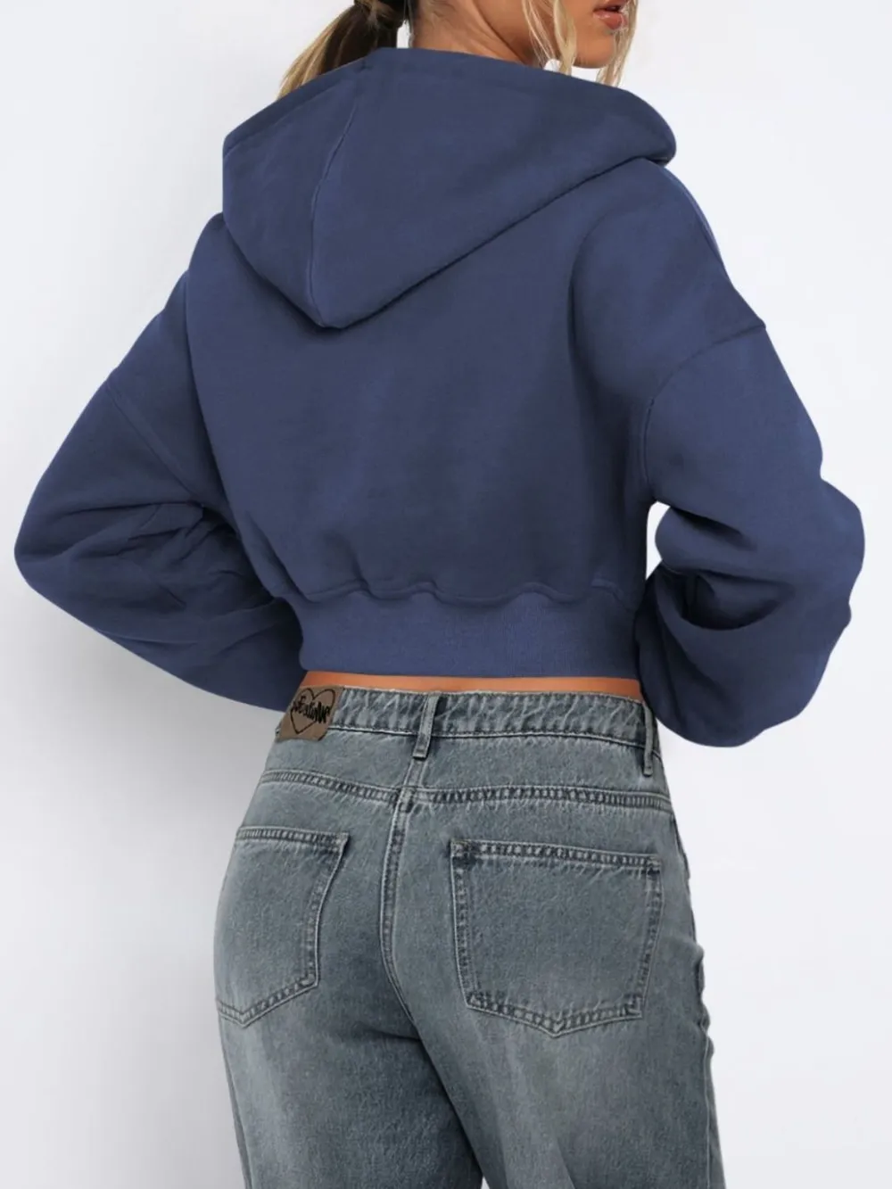 Zip Up Long Sleeve Hooded Cropped Jacket, image 8