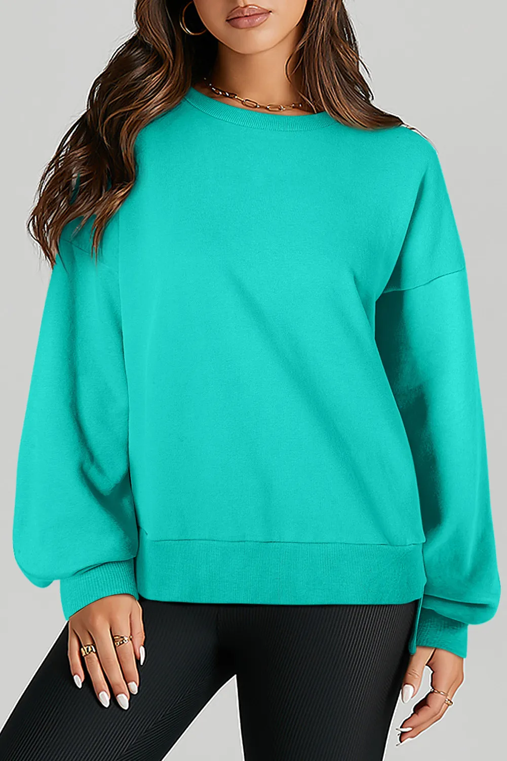 High-Low Round Neck Long Sleeve Sweatshirt, image 21
