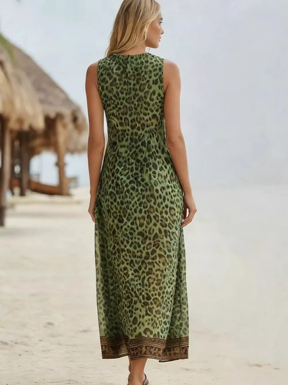 Leopard Print V-Neck Midi Dress, image 3