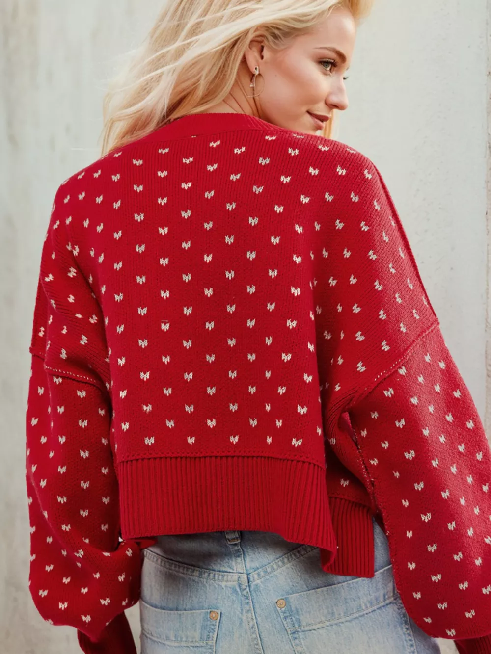 Heart-Patterned Round Neck Sweater, image 9