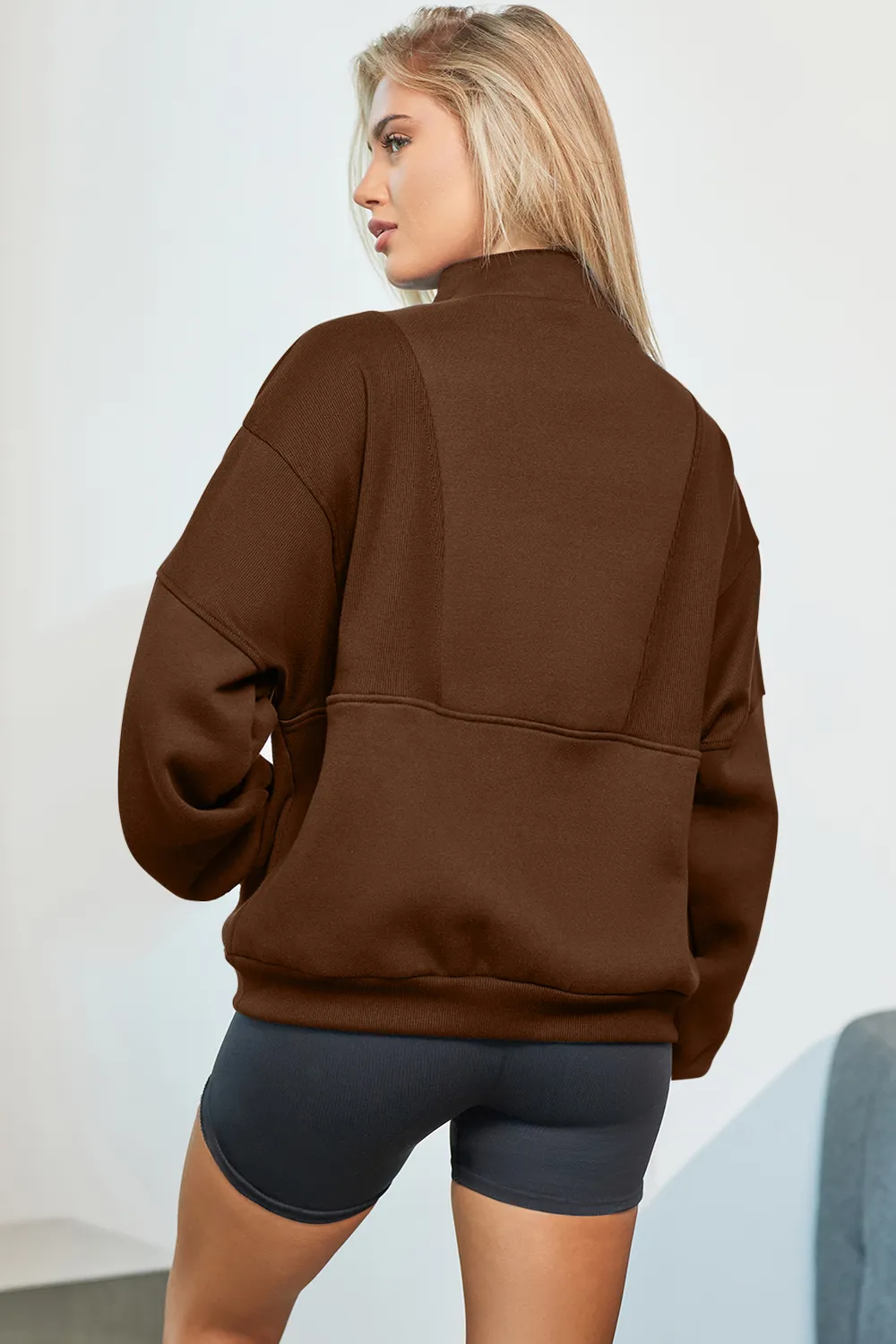 Half Zip Drop Shoulder Long Sleeve Sweatshirt, image 15