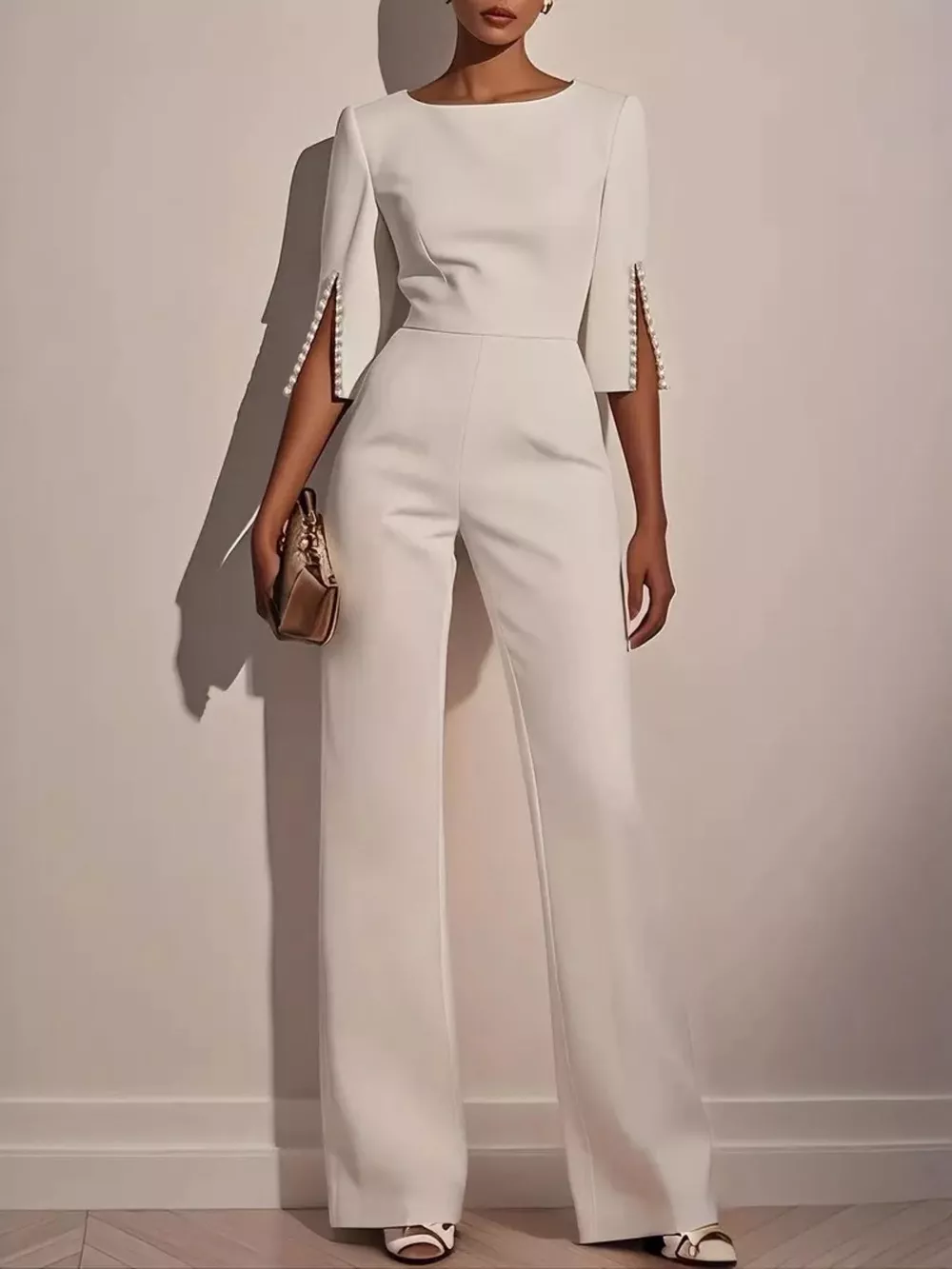 Wide-Leg Jumpsuit with Slit Sleeve, image 8