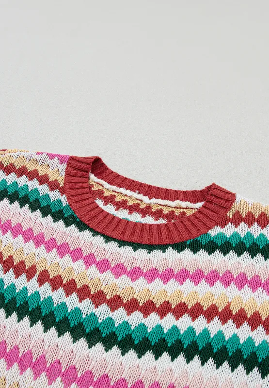 Contrast Round Neck Short Sleeve Sweater, image 17