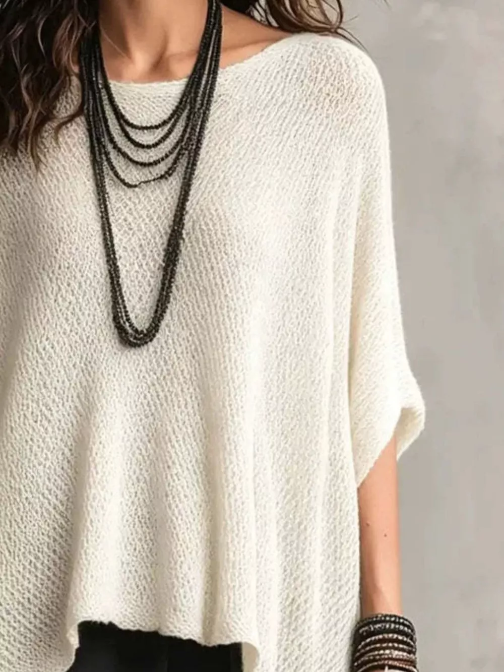 Full Size Loose Knit Round Neck Top Plus Size, image 3