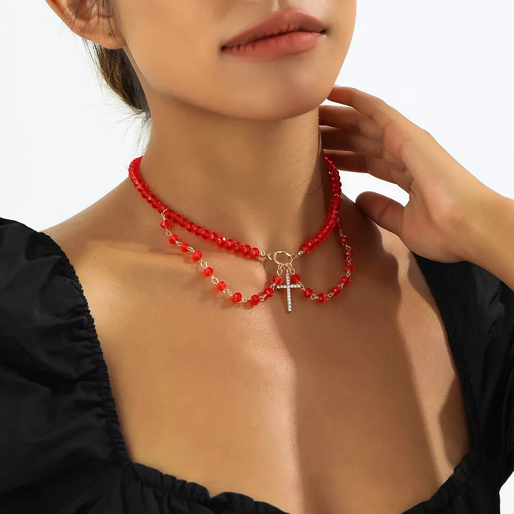 Halloween Beaded Cross Pendant Necklace, image 4