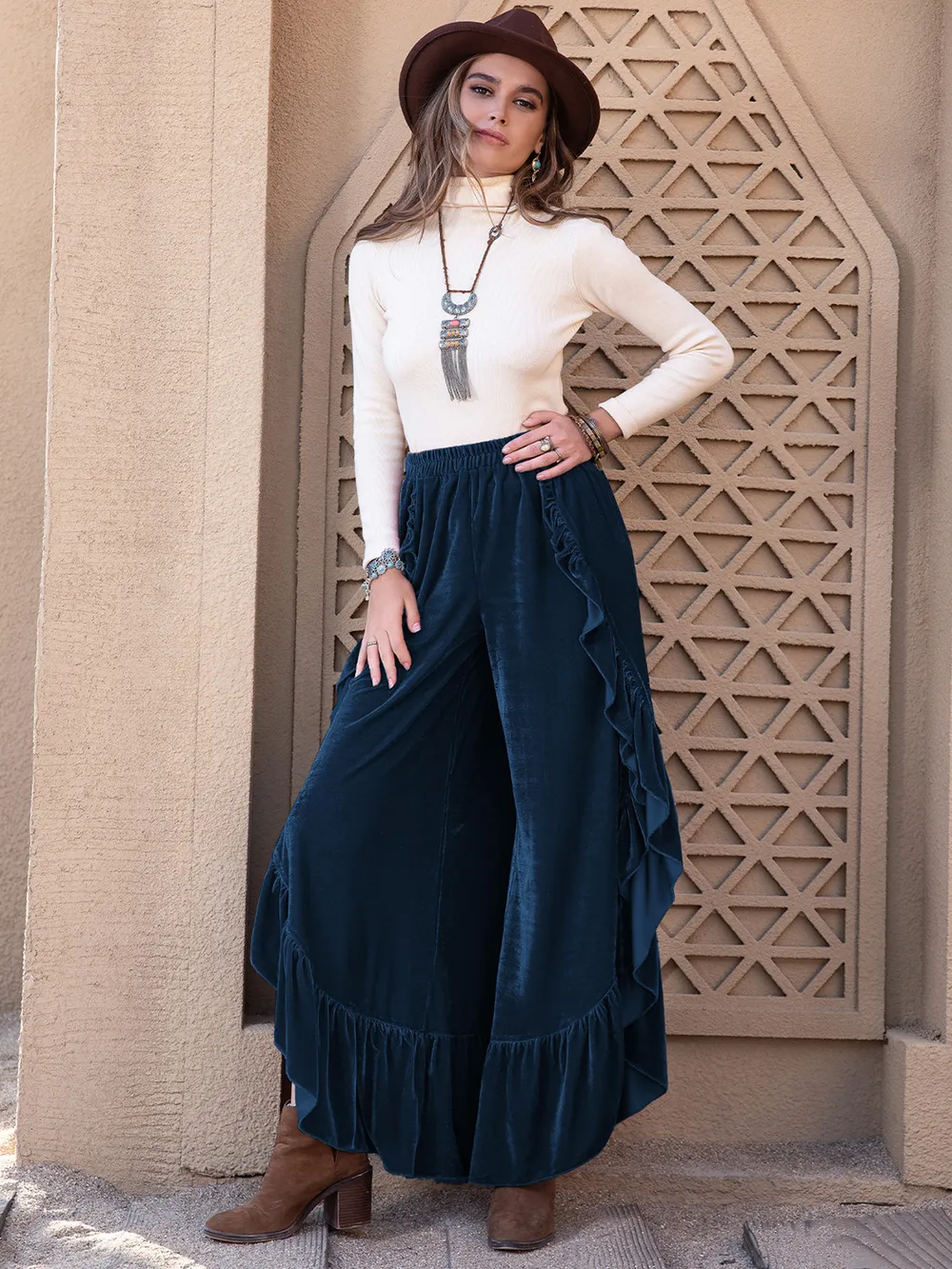 Slit Ruffled Wide Leg Pants, image 11