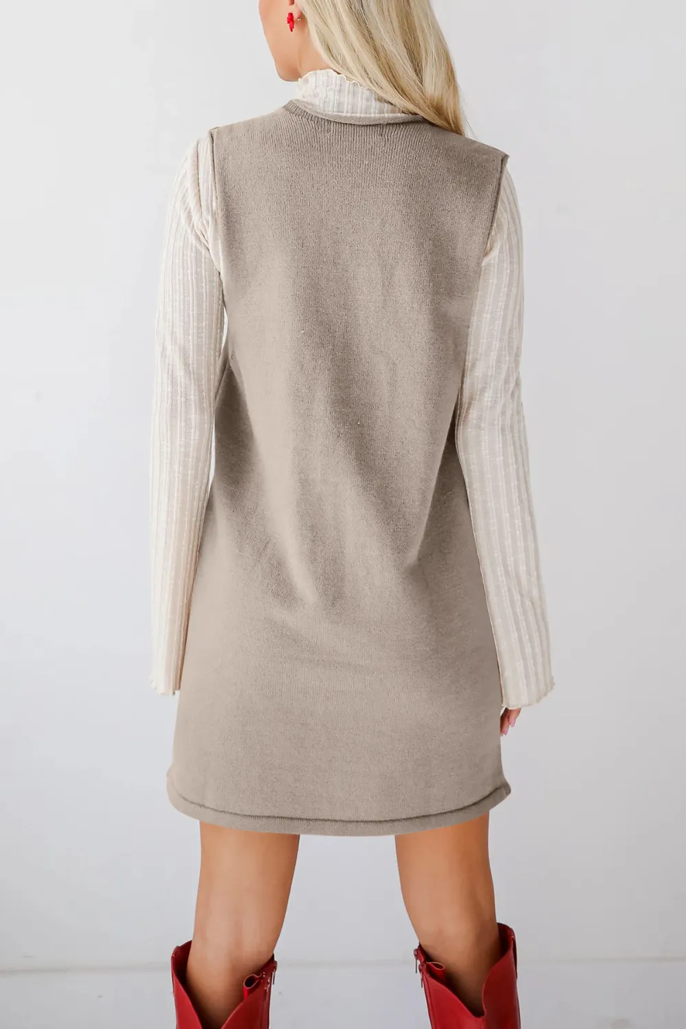 Pocketed V-Neck Mini Sweater Overall Dress, image 16