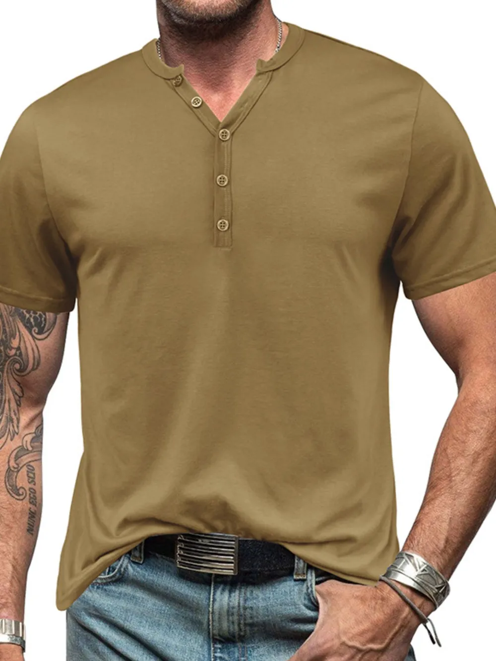 Men's Full Size Casual Henley Short Sleeve Polo Shirt Plus Size, image 2