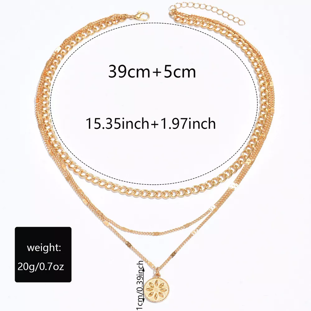18K Gold-Plated Three Layered Pendant Necklace, image 3