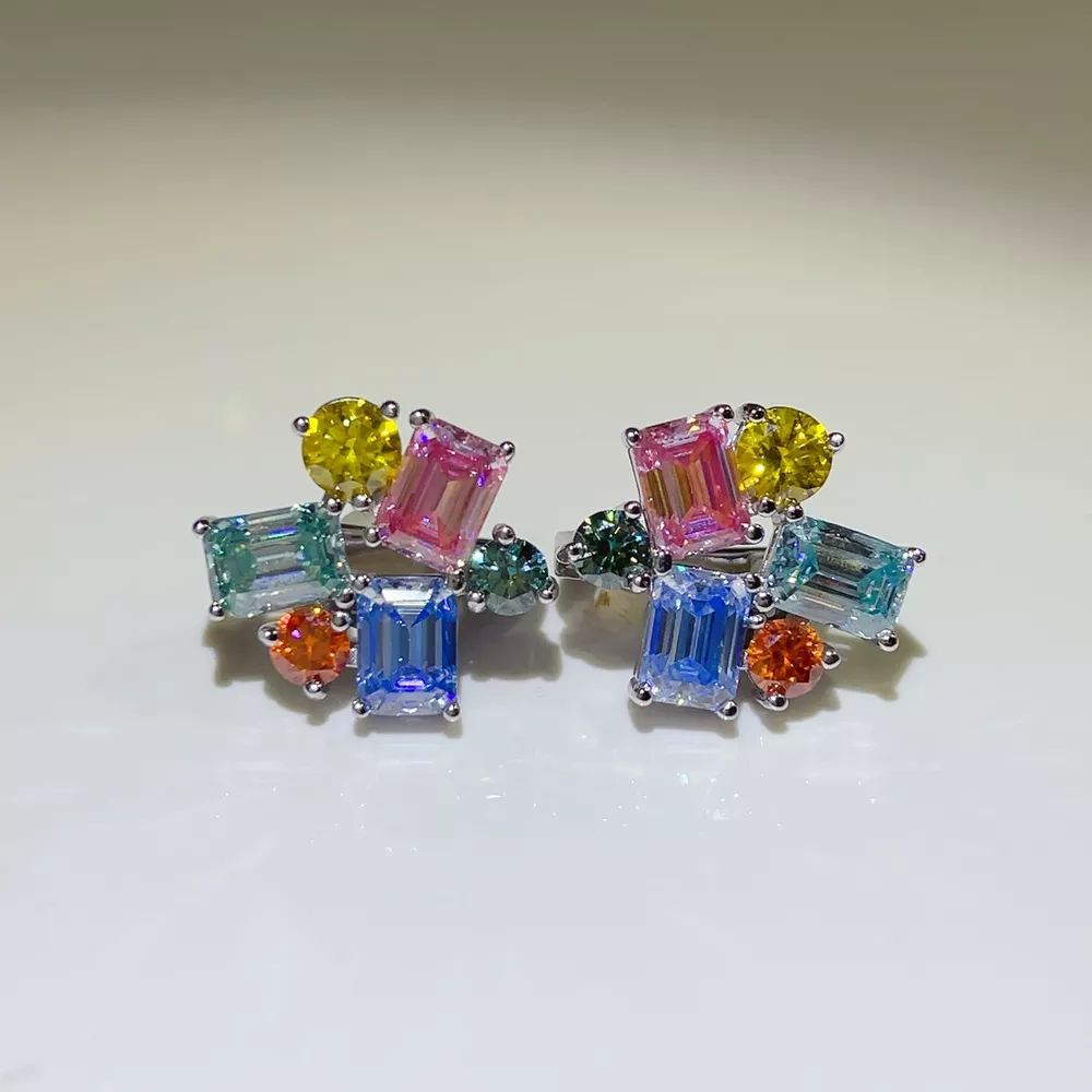 925 Sterling Silver Moissanite Multi-Color Earrings, image 2