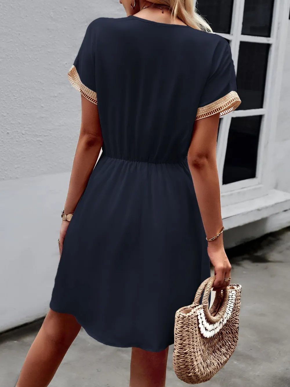 Contrast Trim V-Neck Short Sleeve Mini Dress, image 14