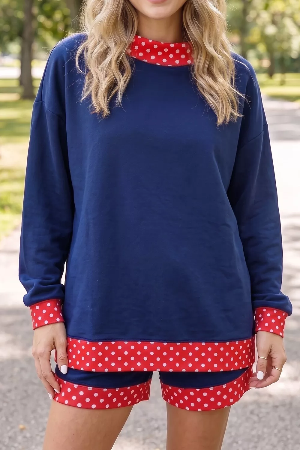 Polka Dot Trim Top and Shorts Set, image 3