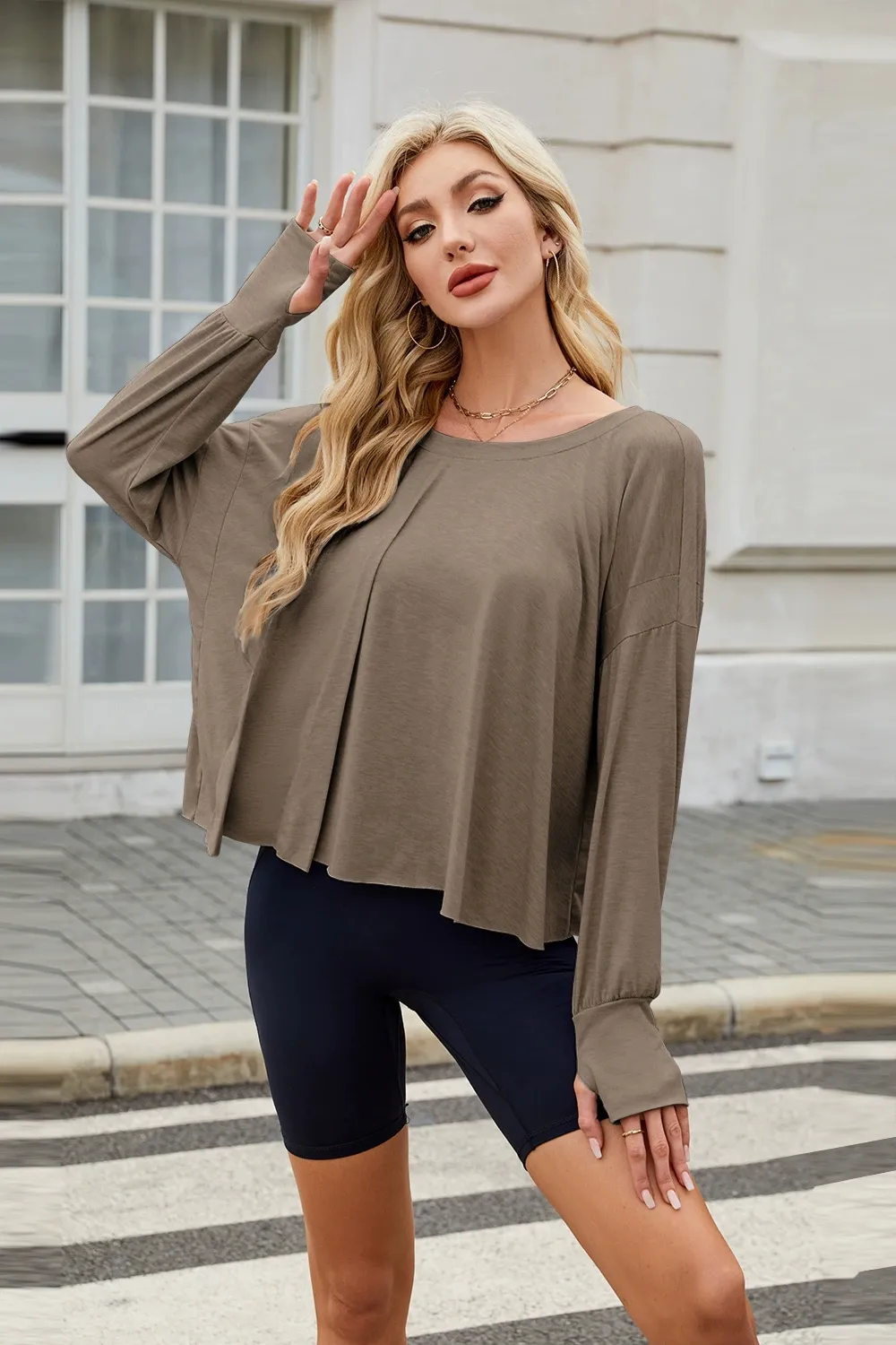 Backless Round Neck Long Sleeve T-Shirt, image 19