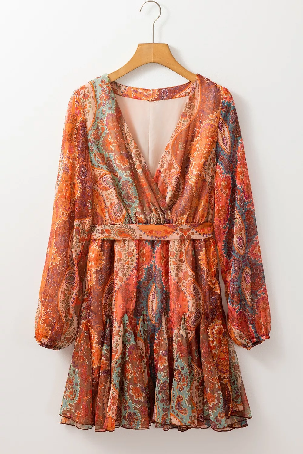 Boho Paisley Print Long Sleeve Mini Dress, image 3