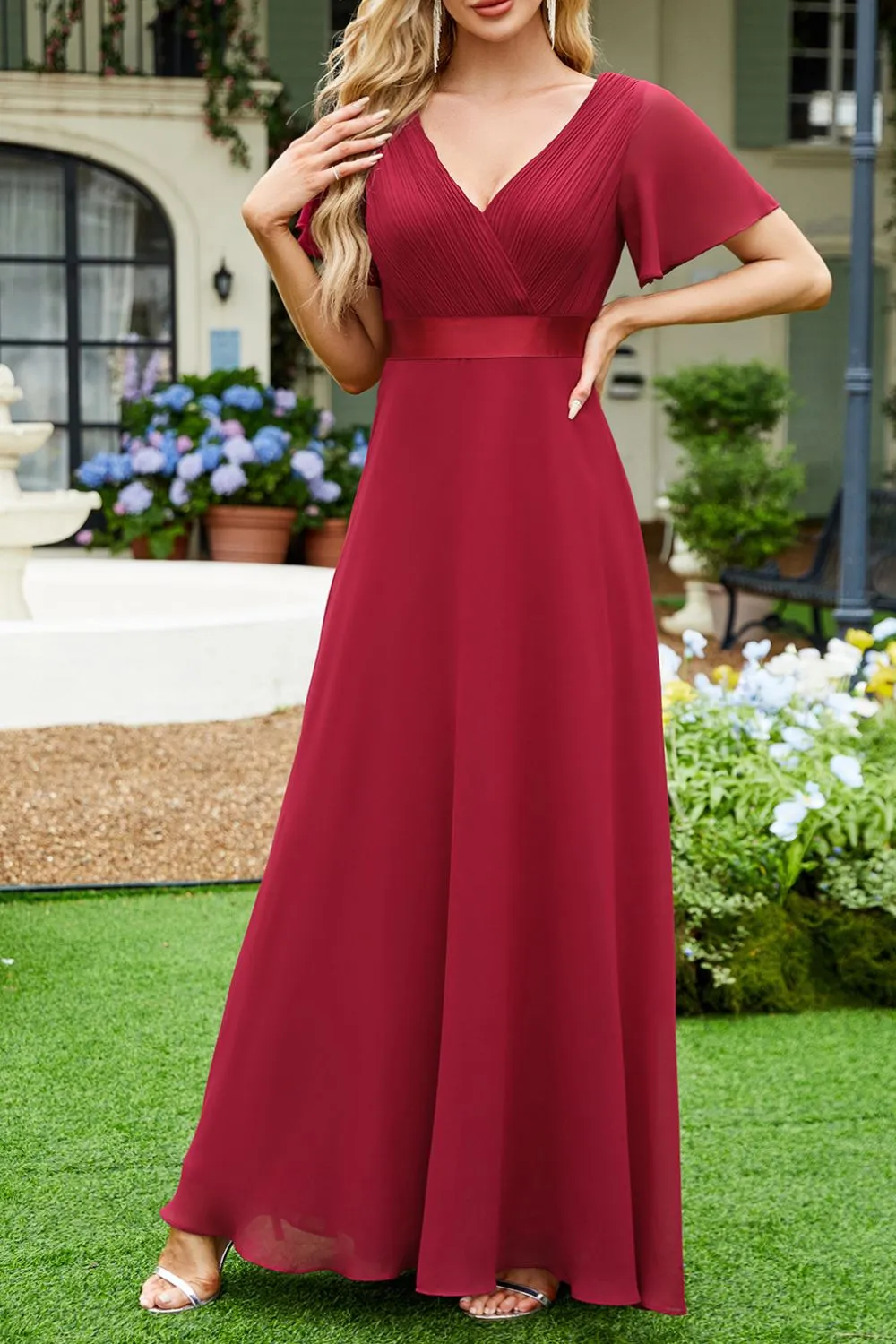 Surplice Flutter Sleeve Maxi Dress, image 4