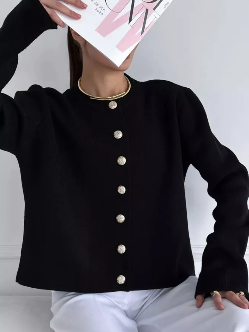 Crew-Neck Button Down Cardigan, image 18