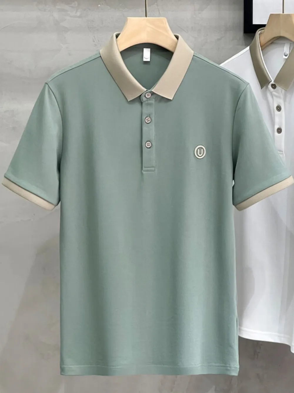 Men's Plus Size Breathable Short Sleeve Contrast Polo, image 2