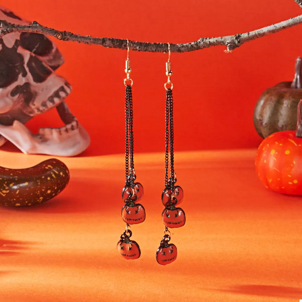 Halloween Pumpkin Chain Drop Earrings, image 3