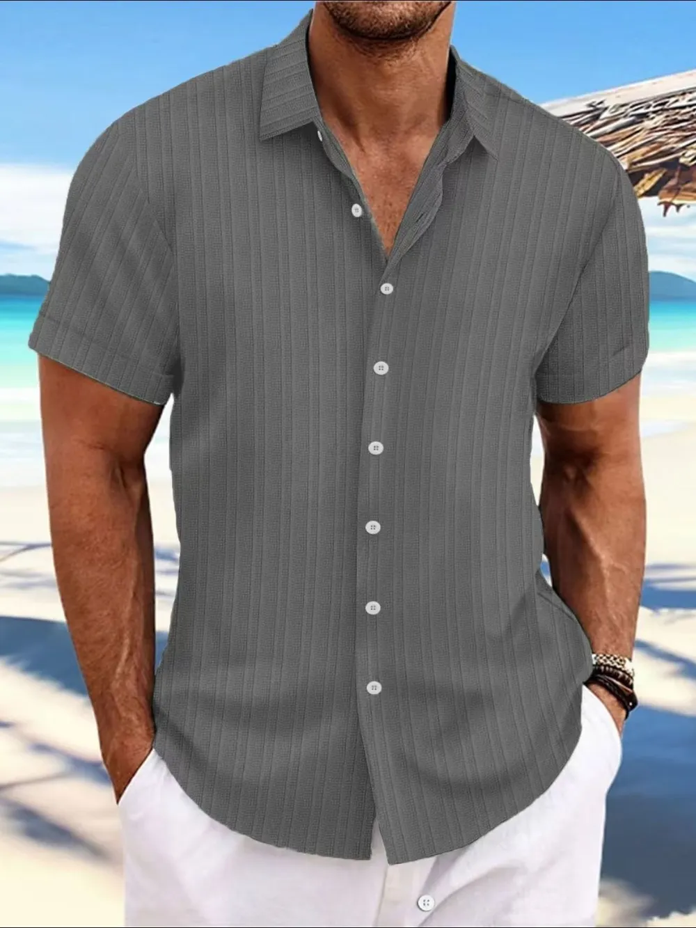 Men's Full Size Button Up Short Sleeve Shirt Plus Size, image 5