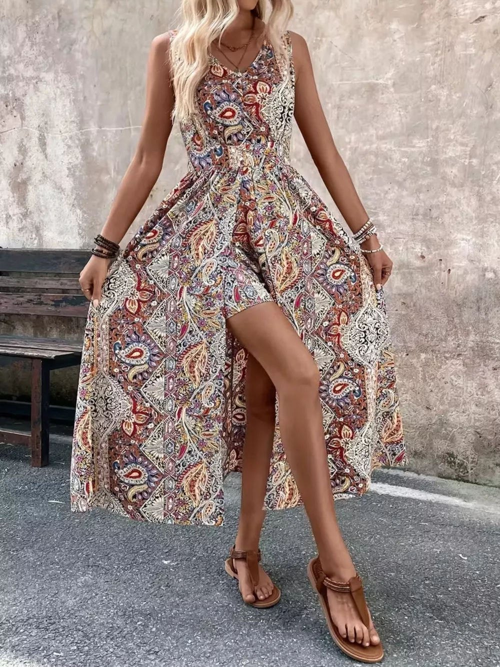 Paisley Print Sleeveless Romper, image 4