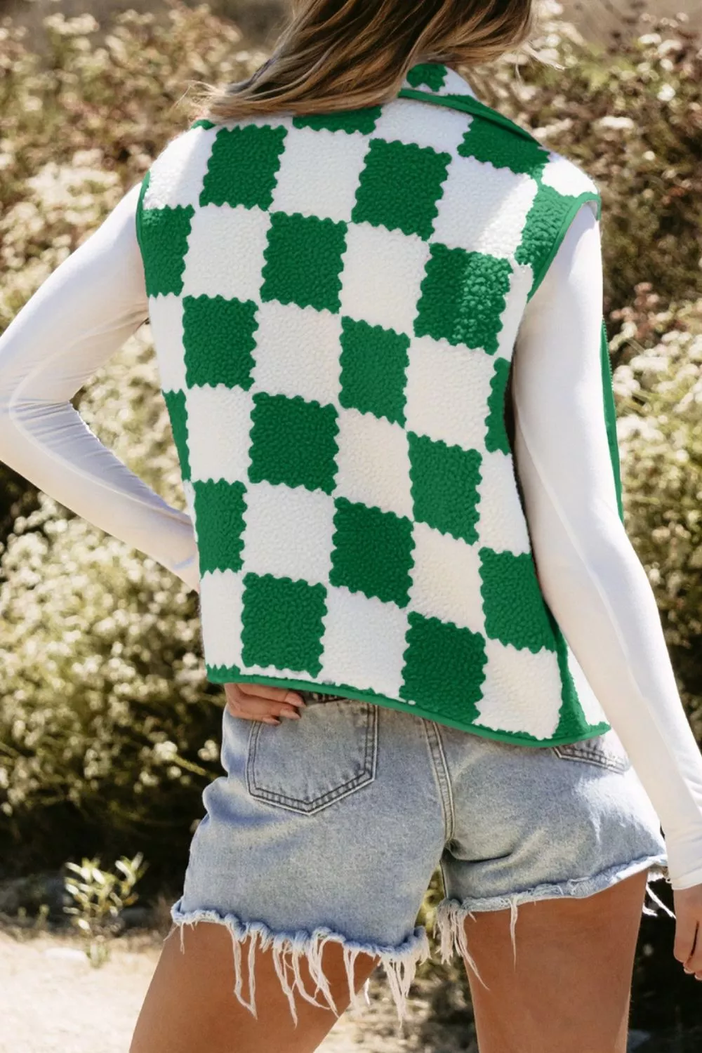 Checkerboard Fleece Sherpa Vest Coat, image 2