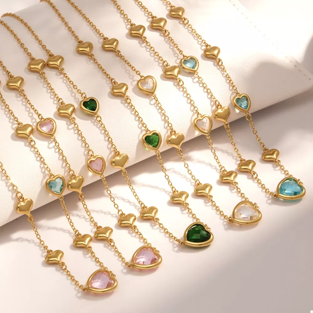18K Gold-Plated Heart Necklace with Glass Stone, image 7