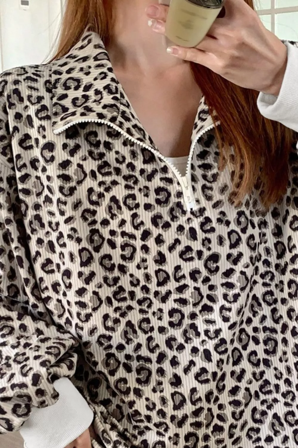 Leopard Print Quarter-Zip Sweatshirt, image 3