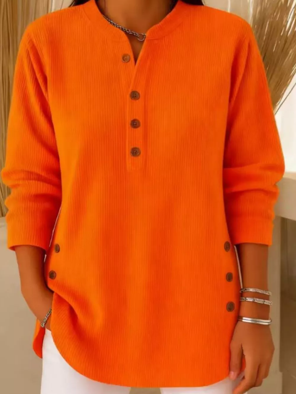 Full Size Button Detail Corduroy Top Plus Size, image 25