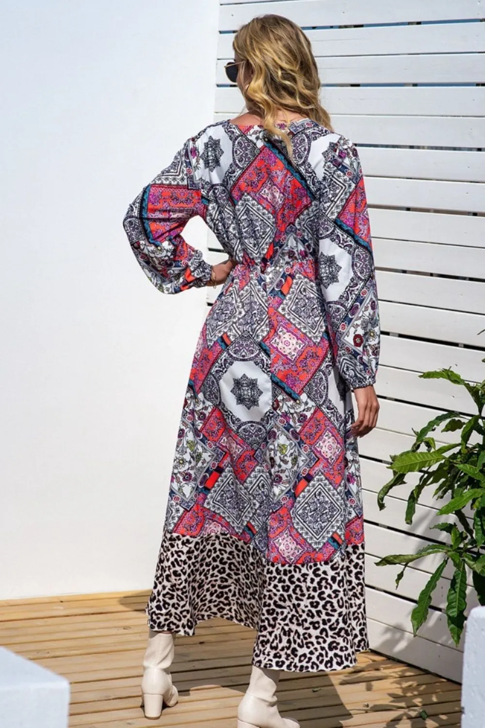 Leopard Ruffle Trim V-Neck Printed Dress, image 2