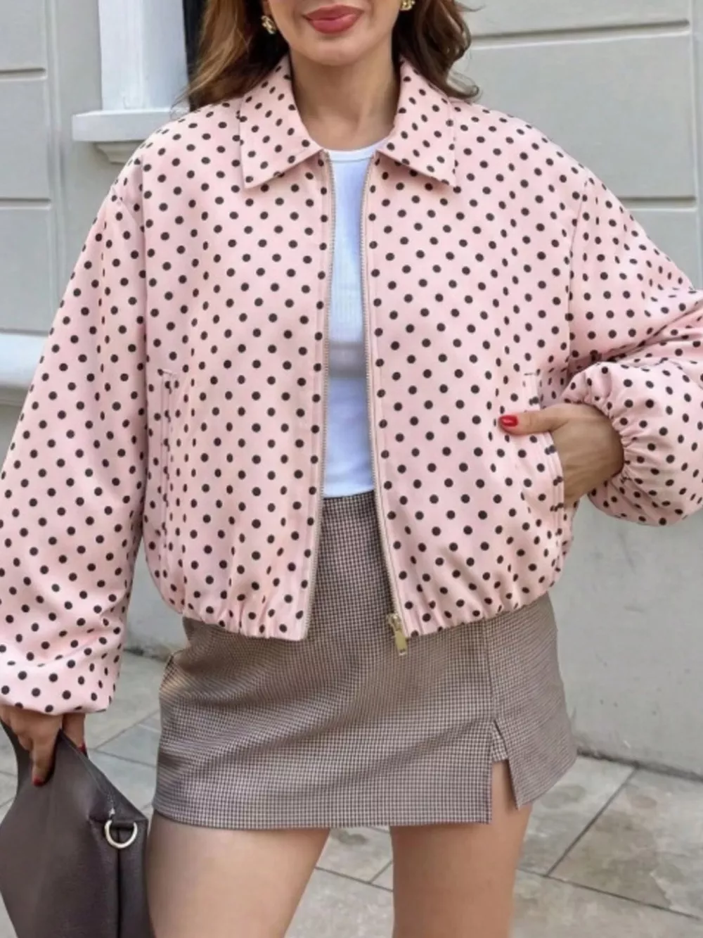 Polka Dot Casual Zip-Up Jacket, image 12