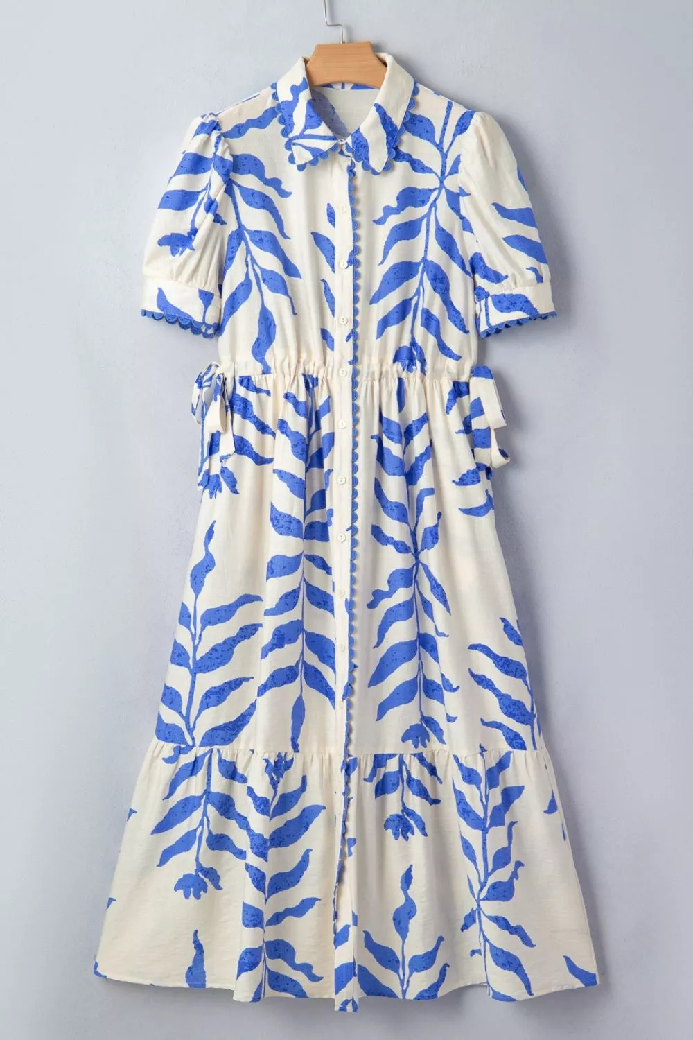 Leafy Botanical Print Side Tie Button Down Maxi Dress, image 5