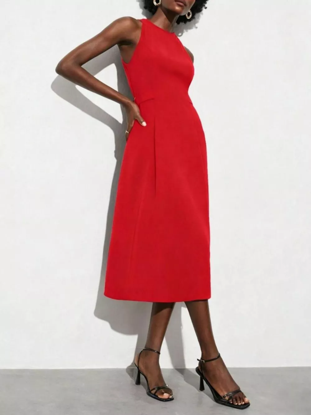 Sleeveless Solid Color Midi Dress, image 3