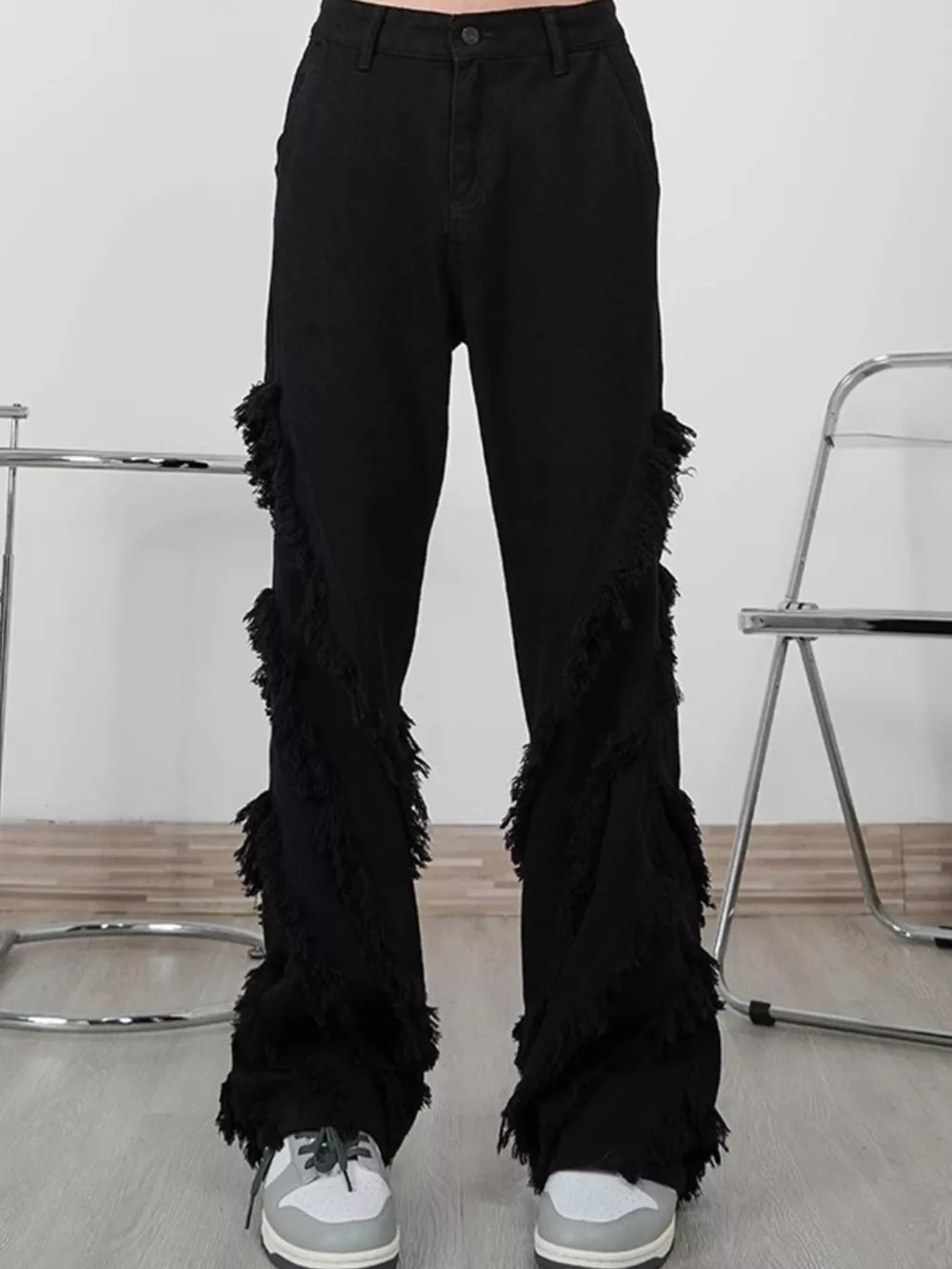 Men's Full Size Fringe Trim Wide Leg Jeans Plus Size