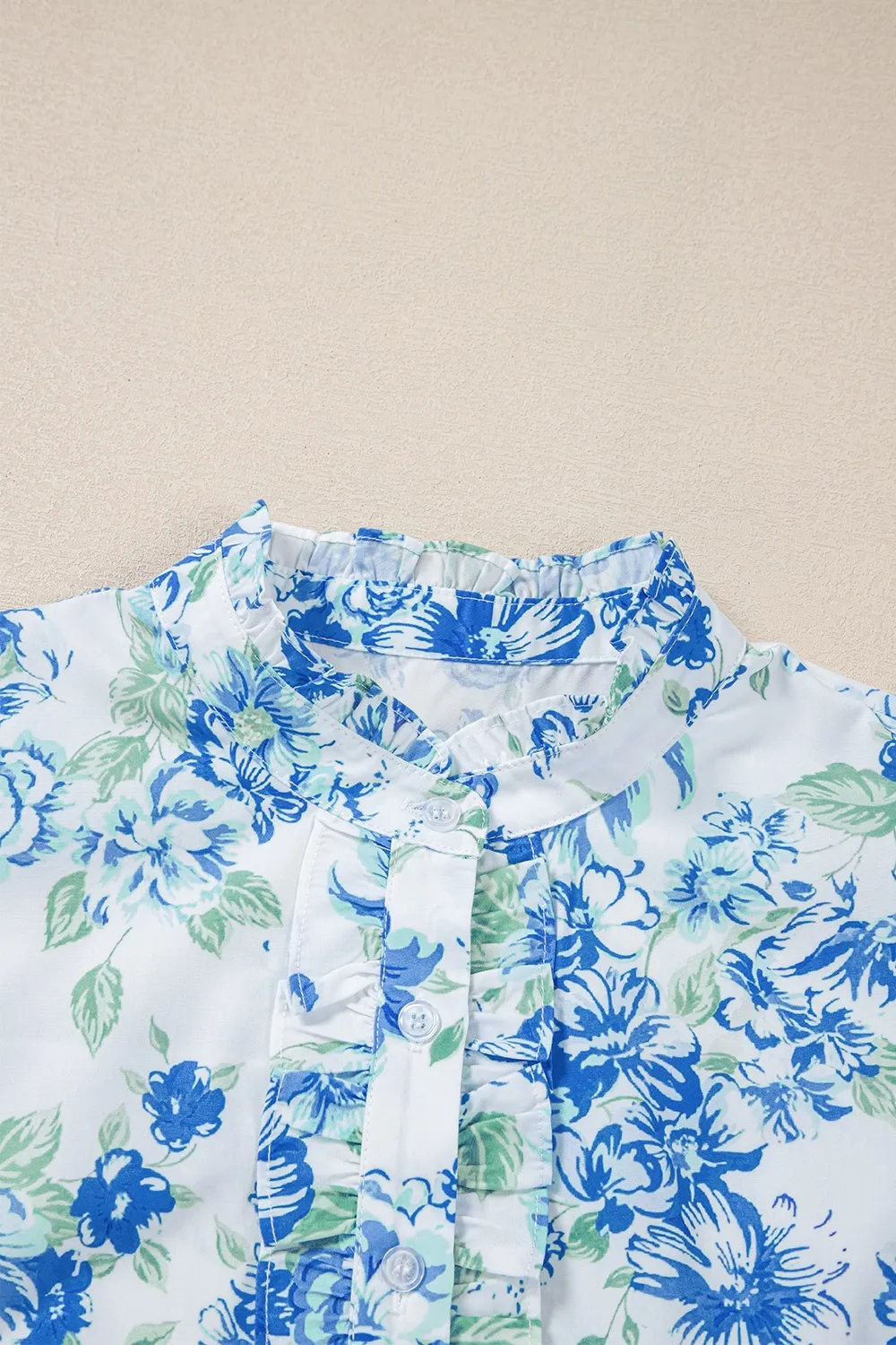 Floral Print Ruffle Sleeve Frilly Button Up Shirt, image 5