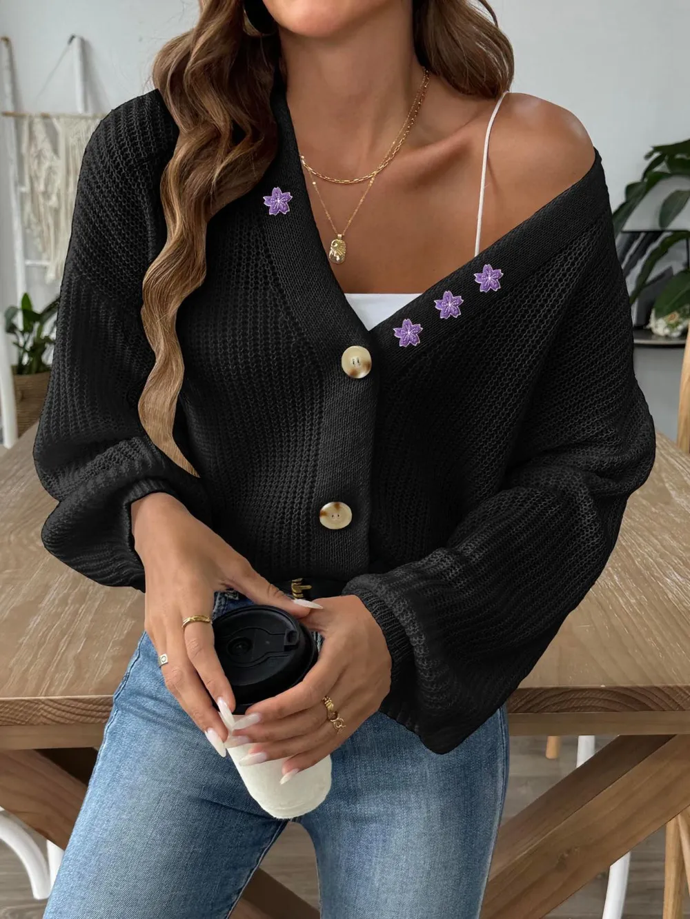 V-Neck Button Up Long Sleeve Cardigan, image 8