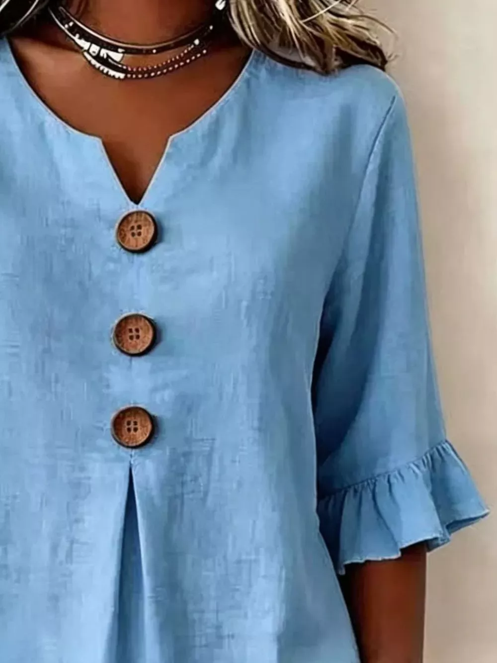 Full Size Casual Ruffle‑Sleeve Decor‑Button Top Plus Size, image 2