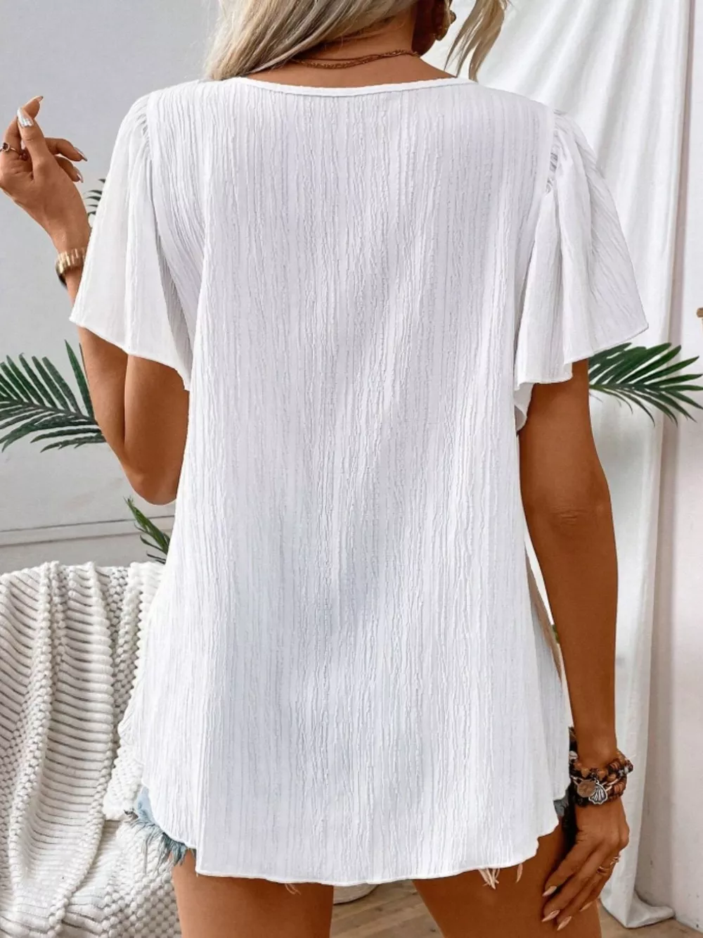 Embroidered Square Neck Flutter Sleeve Blouse, image 17